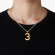 3 Number Pendant with Chain Necklace - Gold Plated Stainless Steel