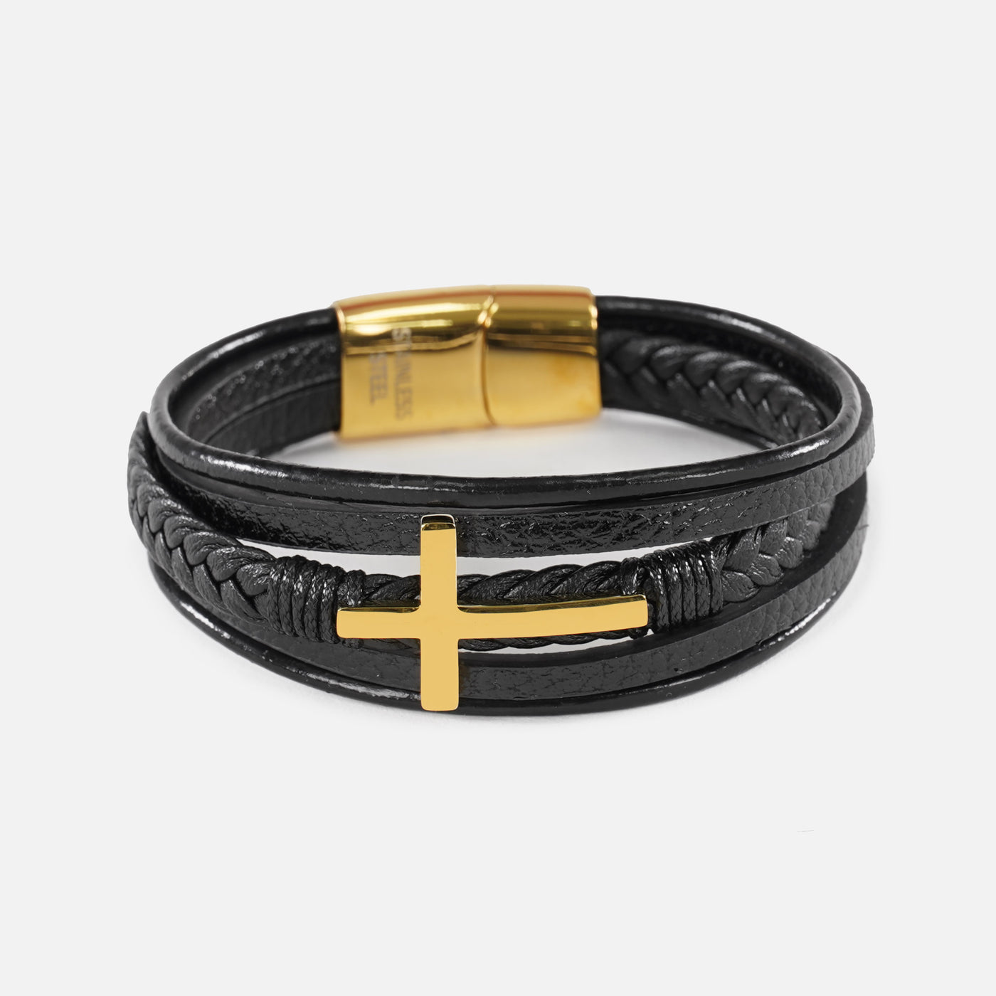 3 in 1 Gold Cross Leather Bracelet