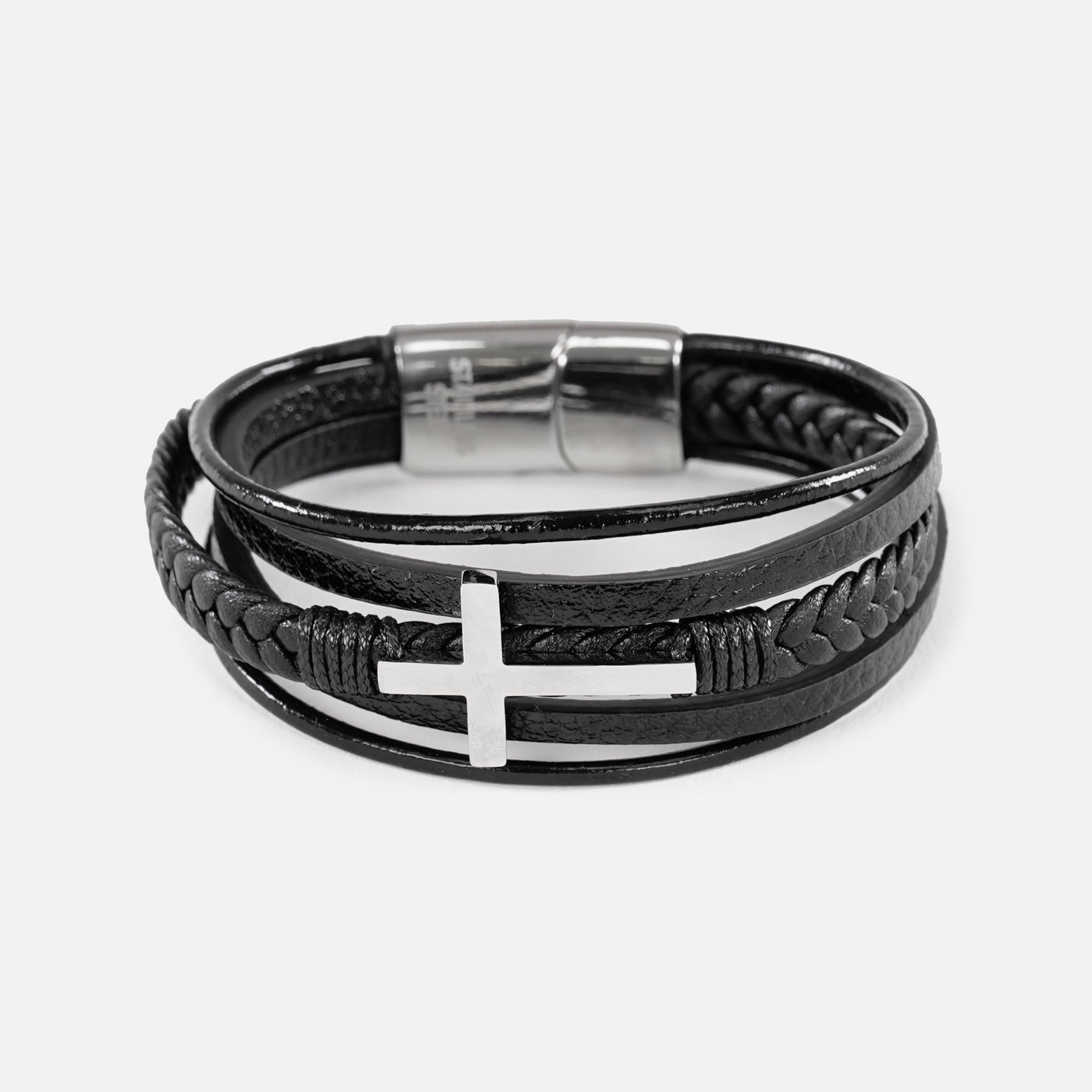 3 in 1 Steel Cross Leather Bracelet
