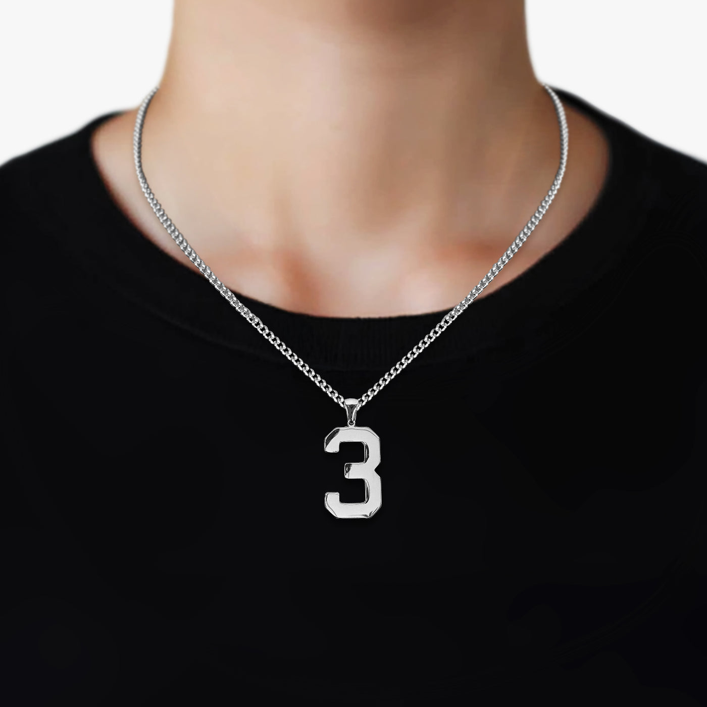 3 Number Pendant with Chain Necklace - Stainless Steel