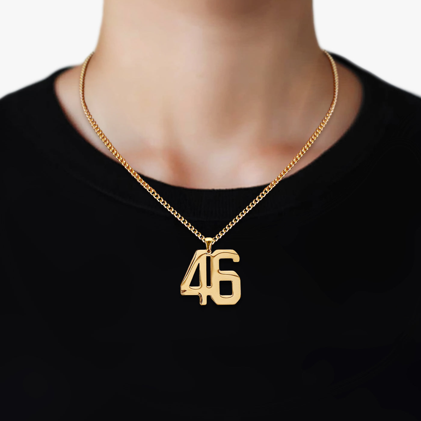 46 Number Pendant with Chain Necklace - Gold Plated Stainless Steel