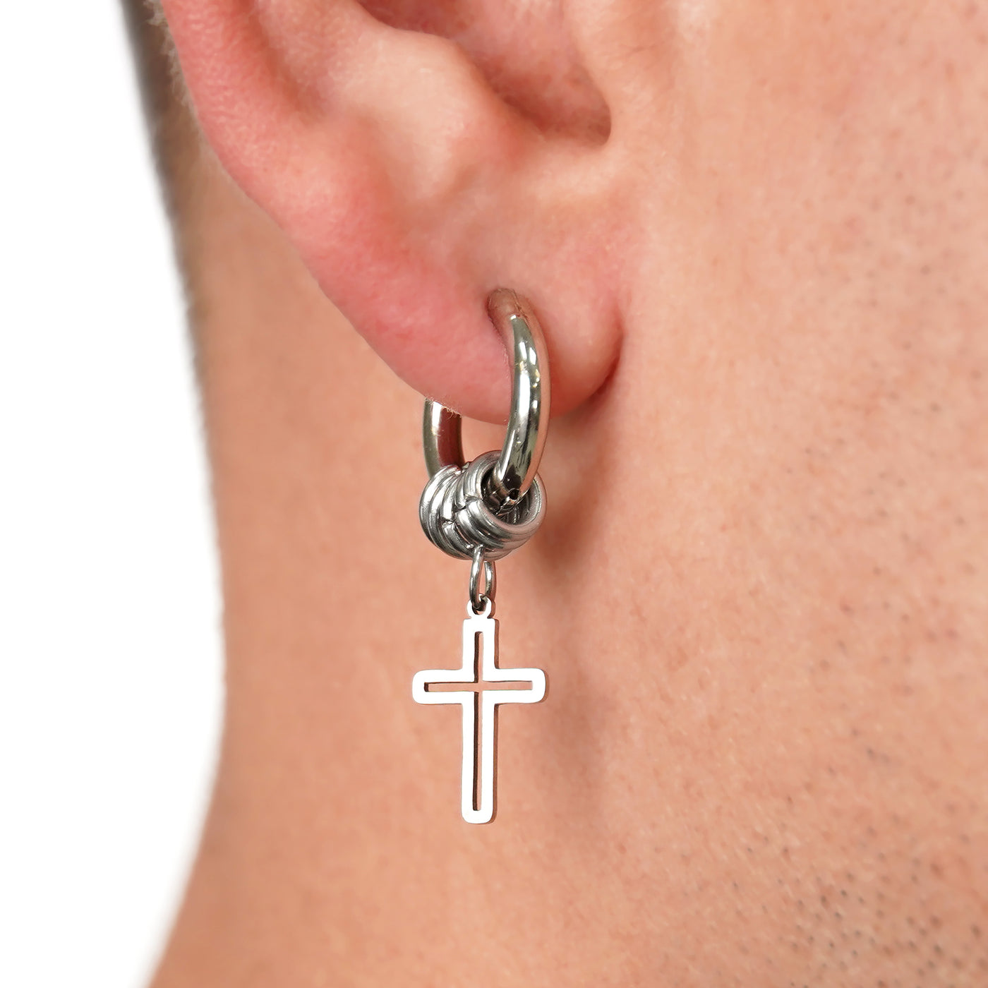 4 Hoops Carved Cross Earring Stainless Steel SLEEFS
