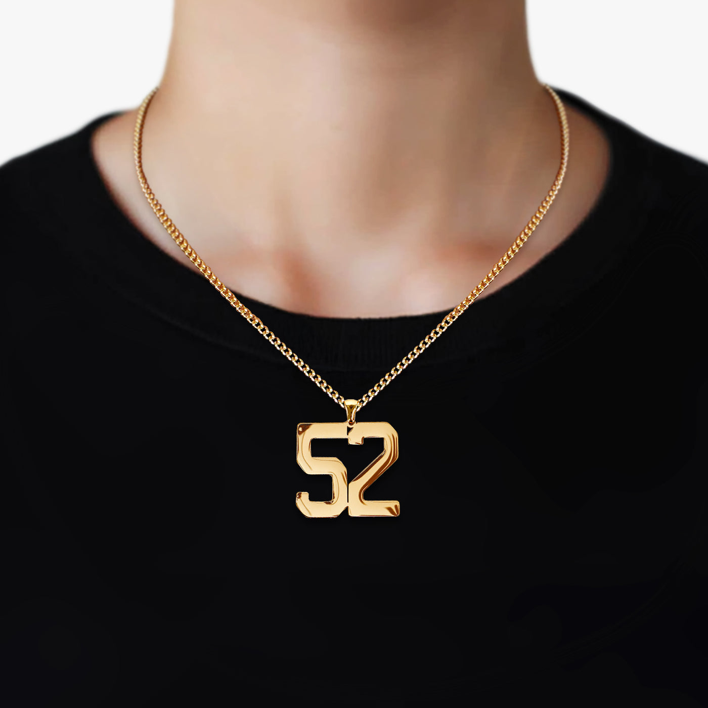 52 Number Pendant with Chain Necklace - Gold Plated Stainless Steel