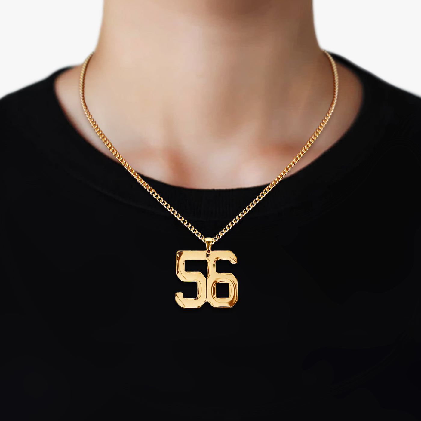 56 Number Pendant with Chain Necklace - Gold Plated Stainless Steel