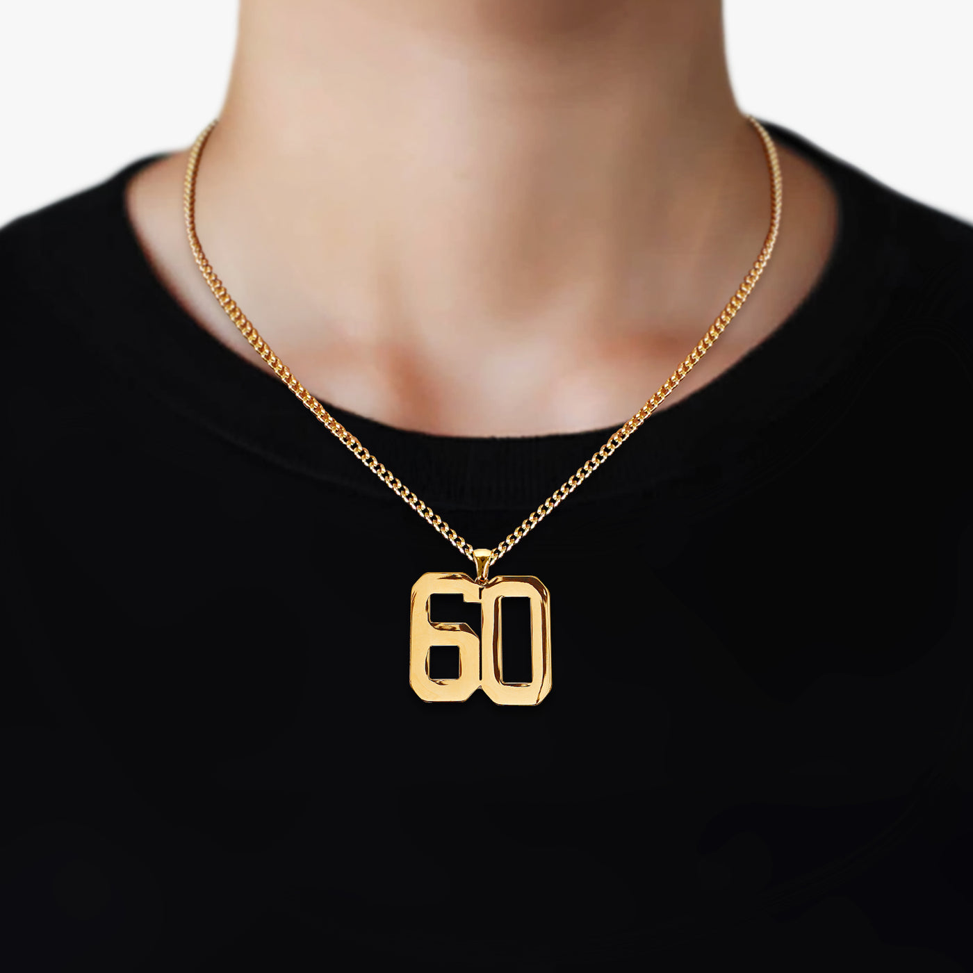 60 Number Pendant with Chain Necklace - Gold Plated Stainless Steel