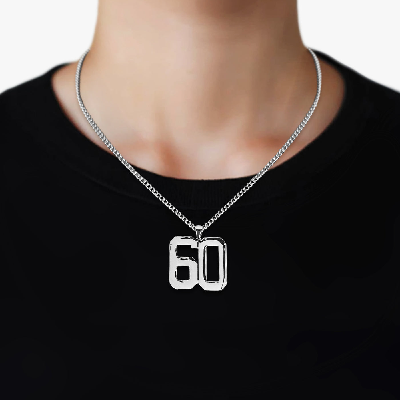 60 Number Pendant with Chain Necklace - Stainless Steel