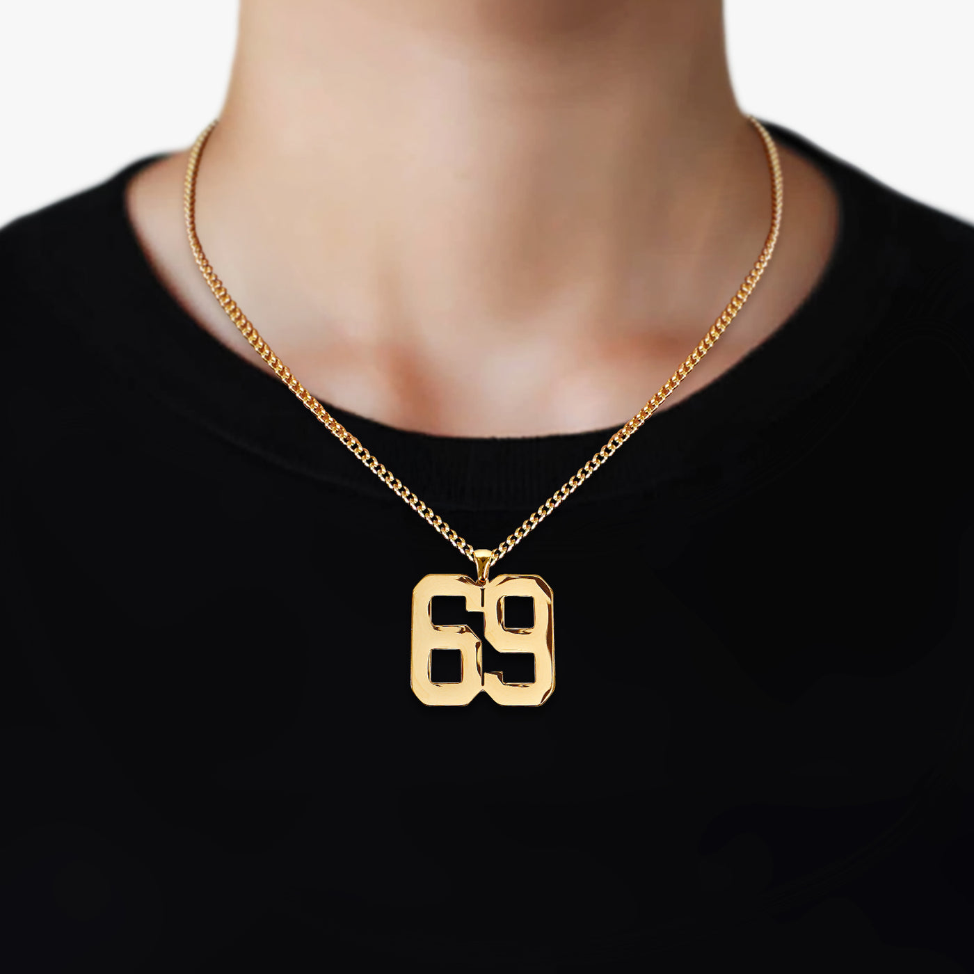 69 Number Pendant with Chain Necklace - Gold Plated Stainless Steel