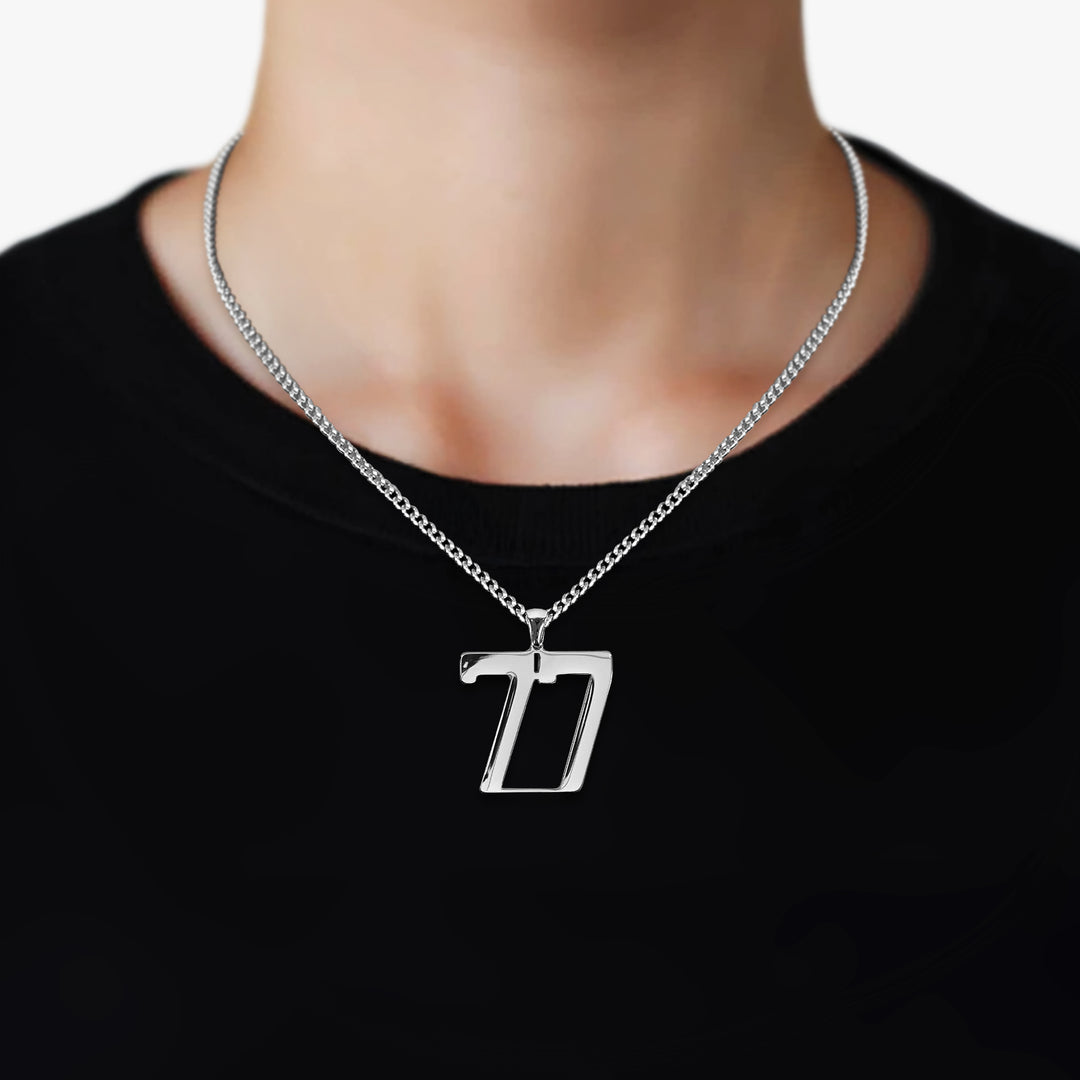 77 Number Pendant with Chain Necklace - Stainless Steel