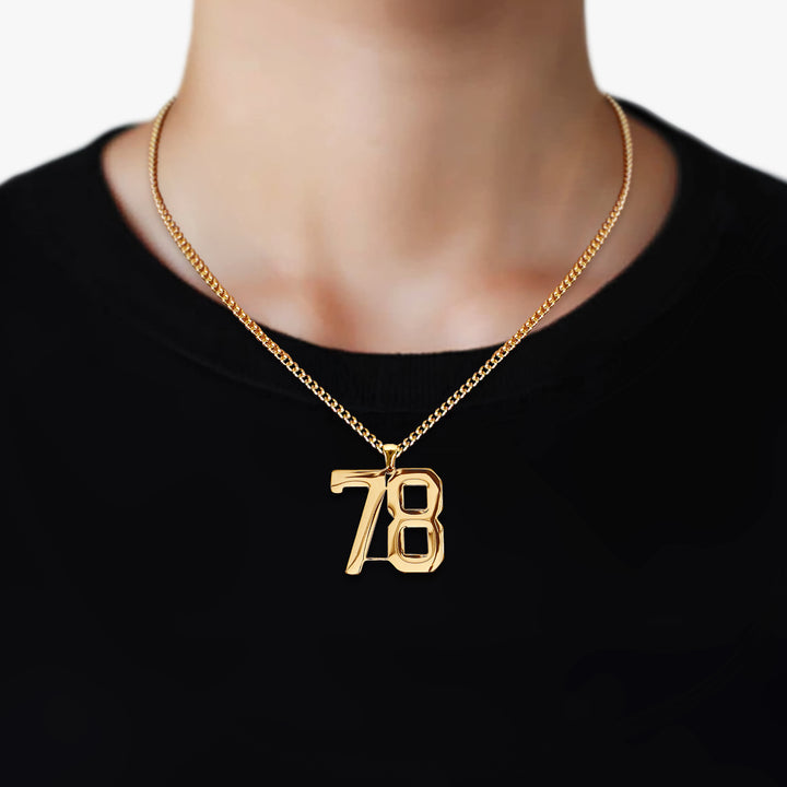 78 Number Pendant with Chain Necklace - Gold Plated Stainless Steel