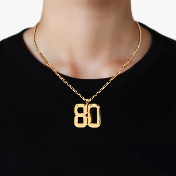 80 Number Pendant with Chain Necklace - Gold Plated Stainless Steel