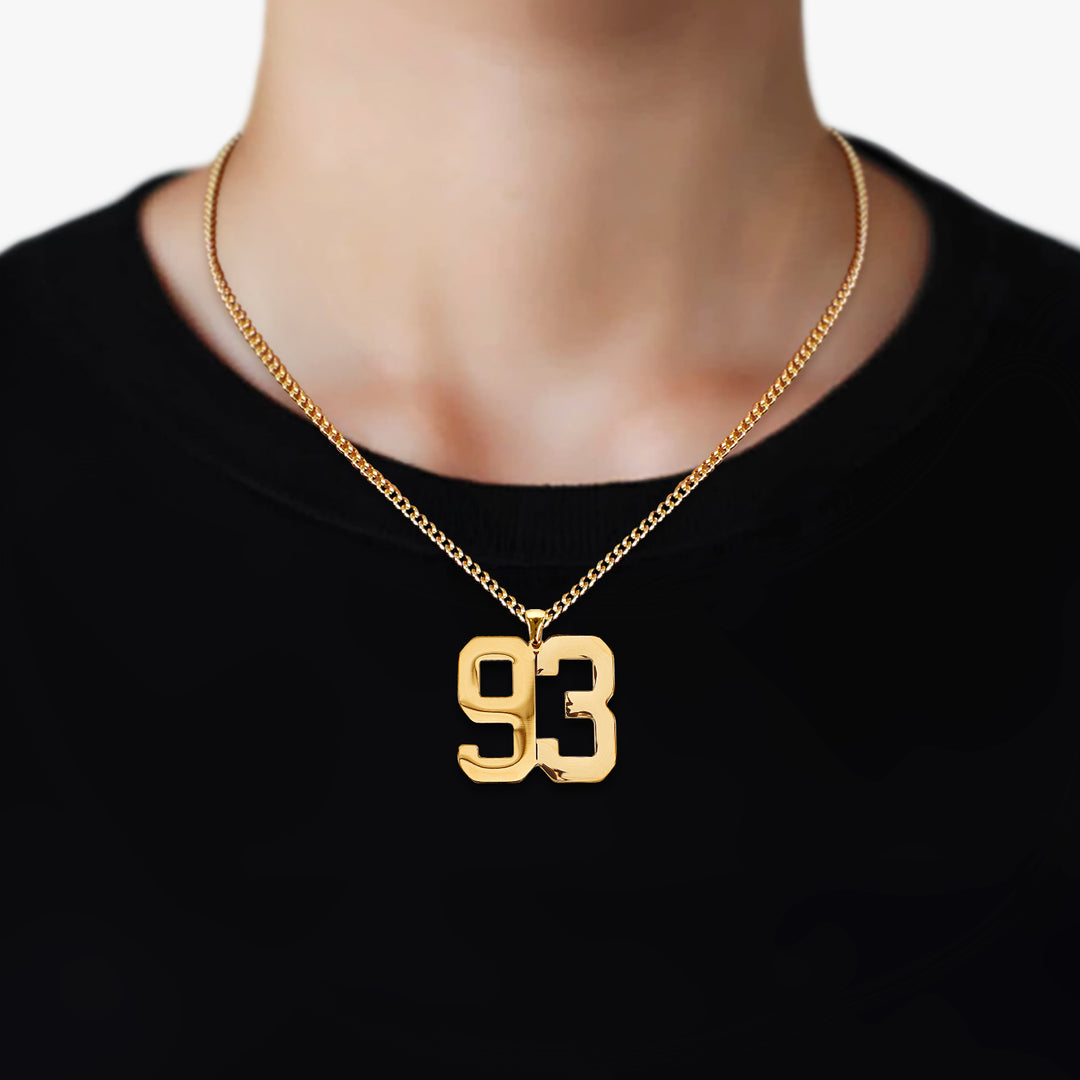 93 Number Pendant with Chain Necklace - Gold Plated Stainless Steel