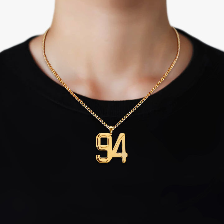 94 Number Pendant with Chain Necklace - Gold Plated Stainless Steel