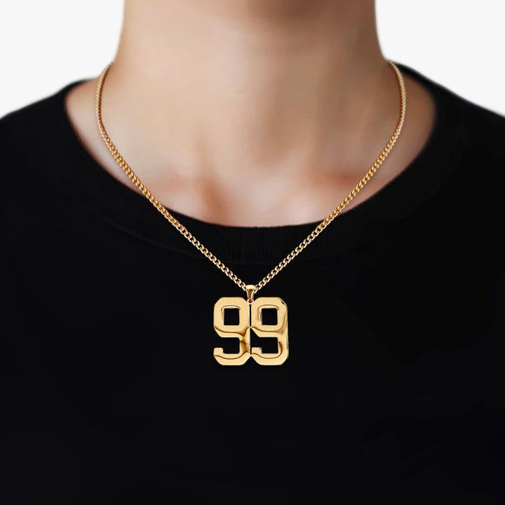 99 Number Pendant with Chain Necklace - Gold Plated Stainless Steel