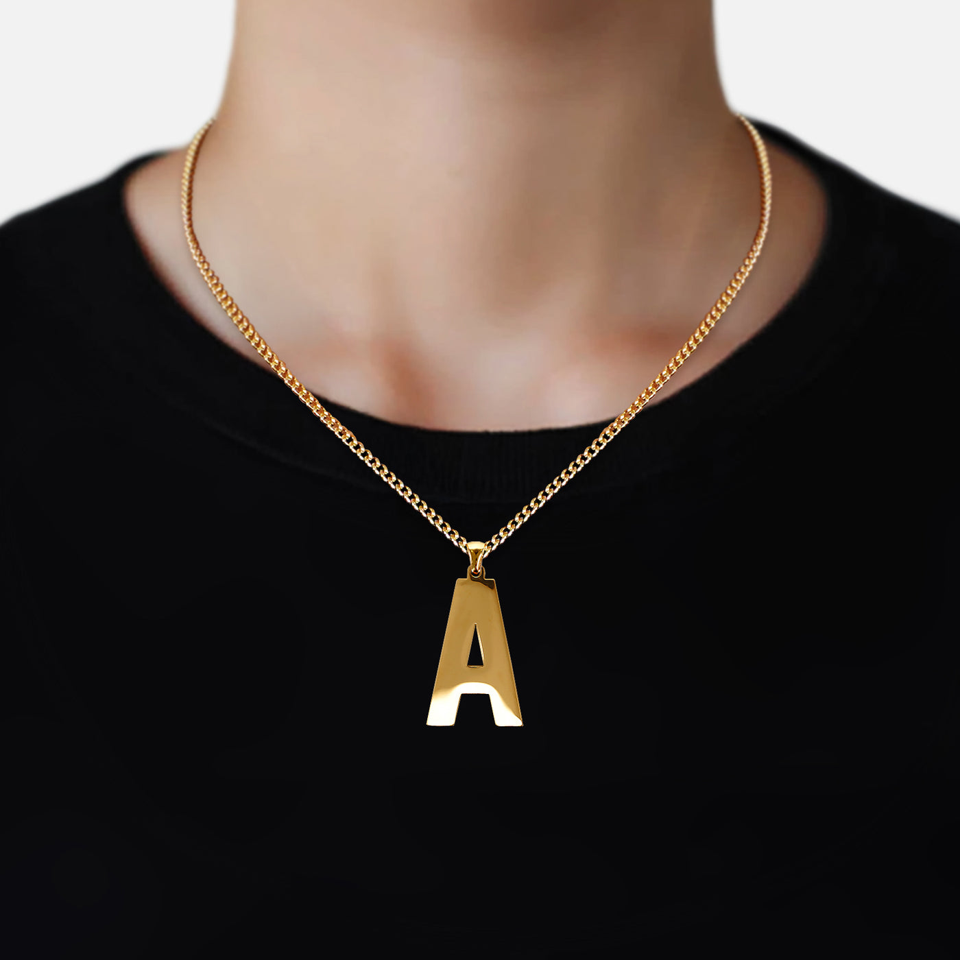 A Letter Pendant with Chain Necklace - Gold Plated Stainless Steel