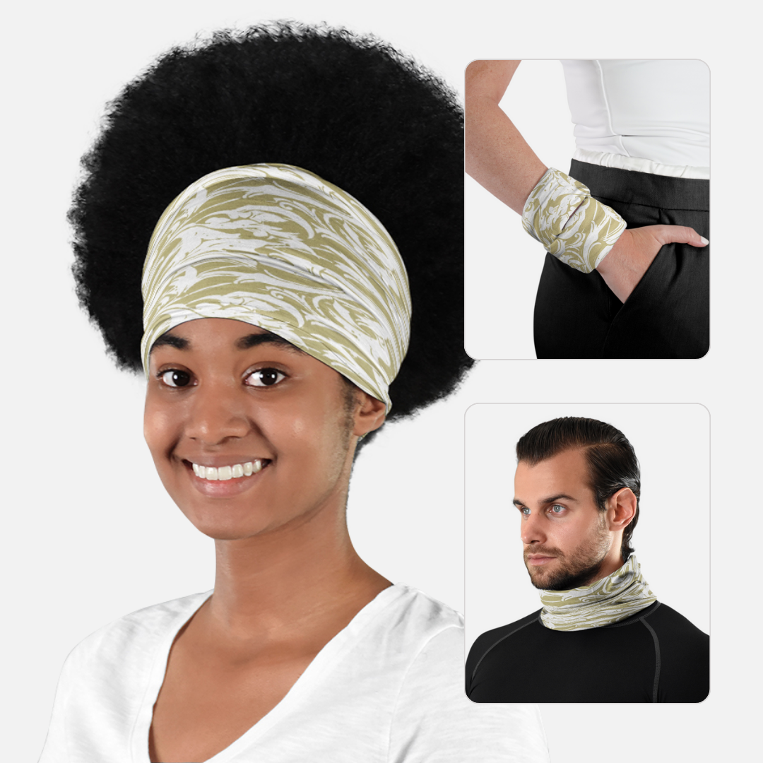 Baroque 2 Old Gold and White Neck Gaiter
