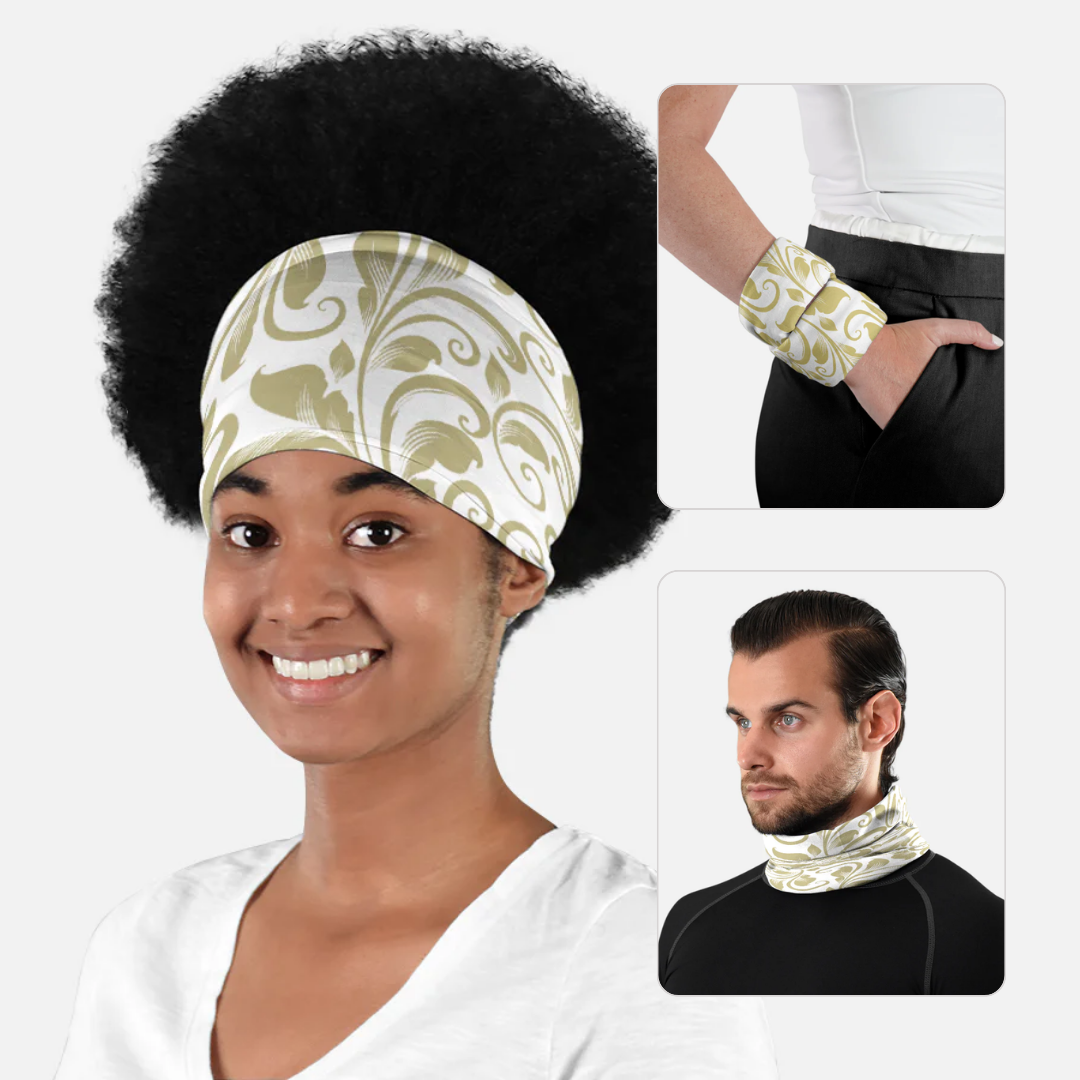 Baroque Old Gold and White Neck Gaiter