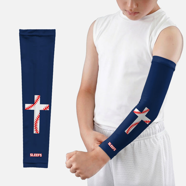 Baseball Cross Navy Blue Kids Arm Sleeve