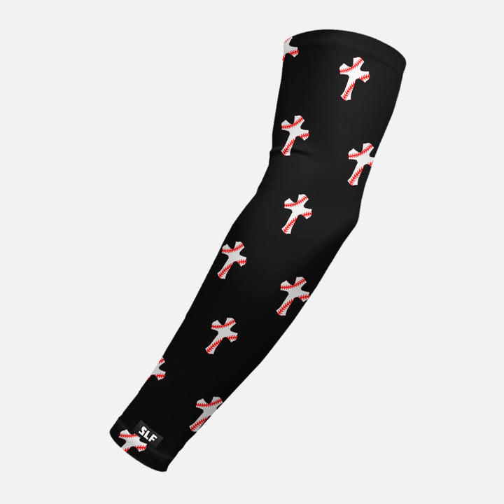 Baseball Cross Pattern Black Arm Sleeve