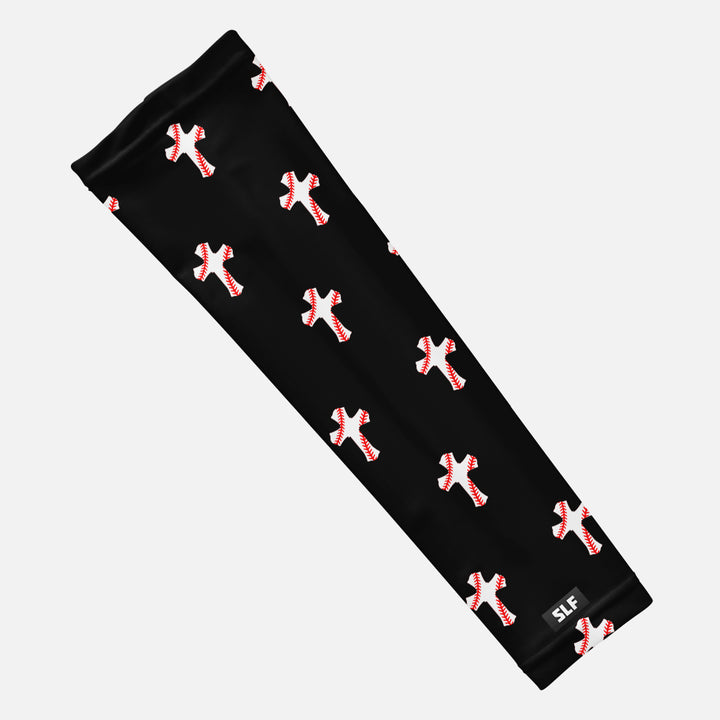 Baseball Cross Pattern Black Arm Sleeve