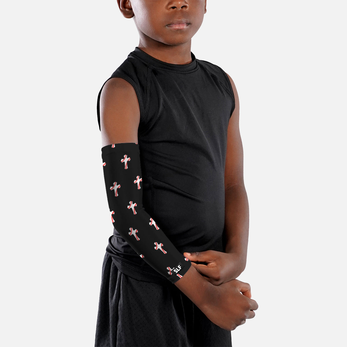 Baseball Cross Pattern Black Kids Arm Sleeve