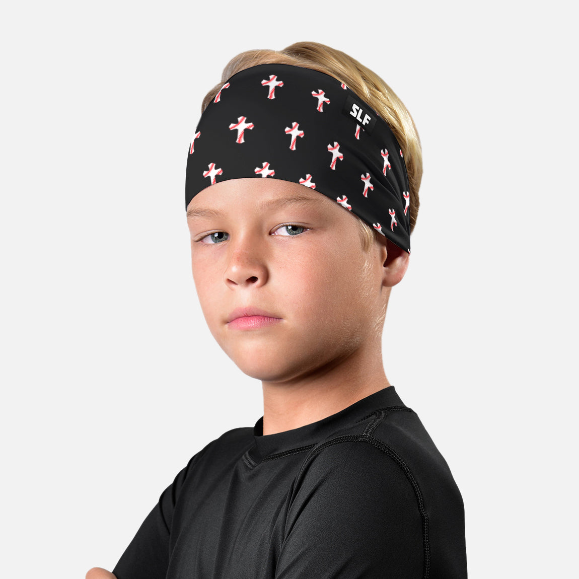 Baseball Cross Pattern Black Kids Headband