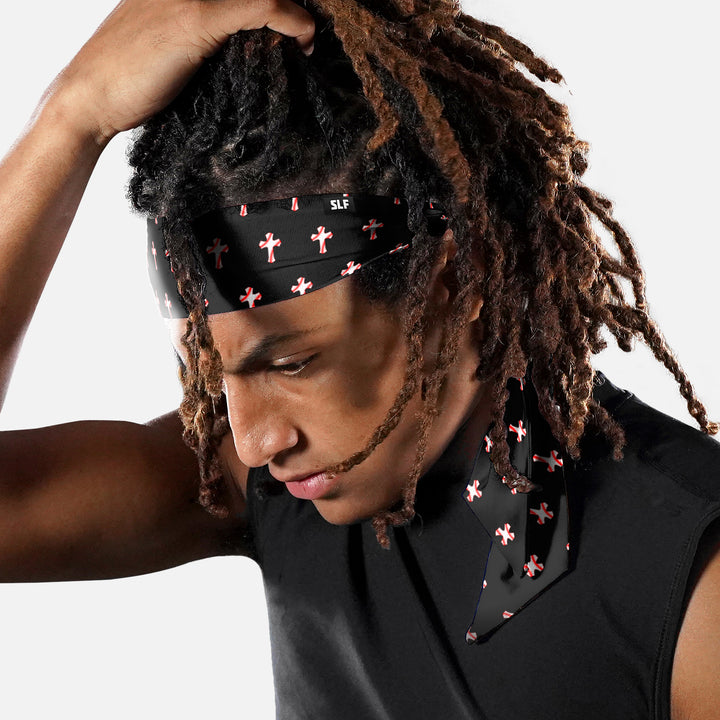 Baseball Cross Pattern Black Ninja Headband