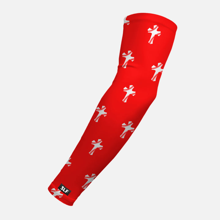 Baseball Cross Pattern Red Arm Sleeve