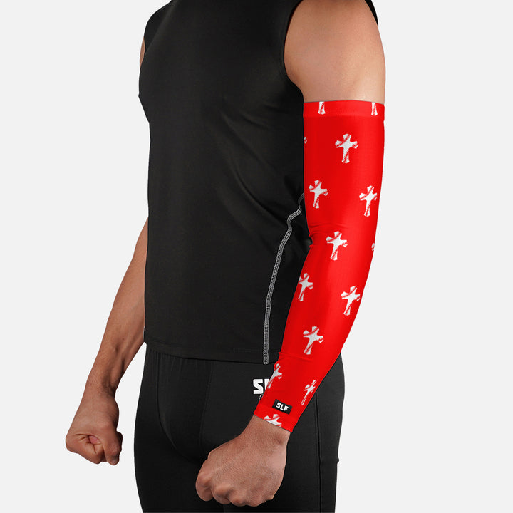 Baseball Cross Pattern Red Arm Sleeve