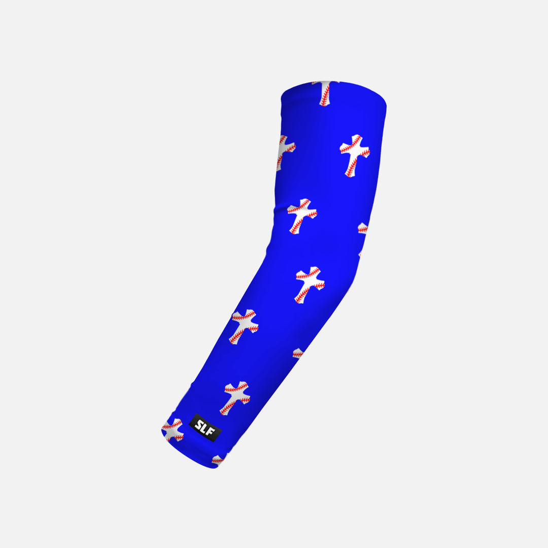 Baseball Cross Pattern Royal Blue Kids Arm Sleeve