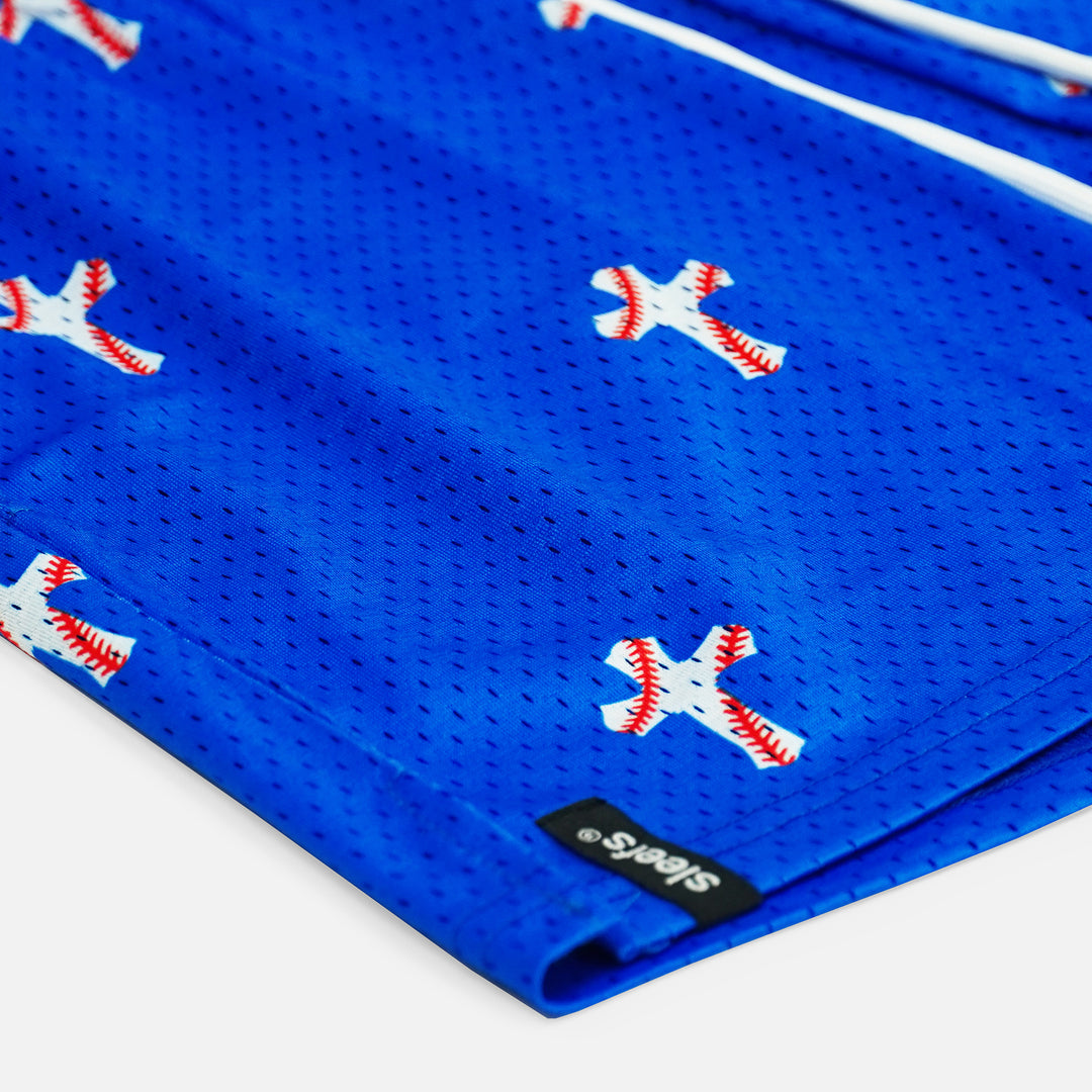 Baseball Cross Pattern Royal Blue Shorts - 5"