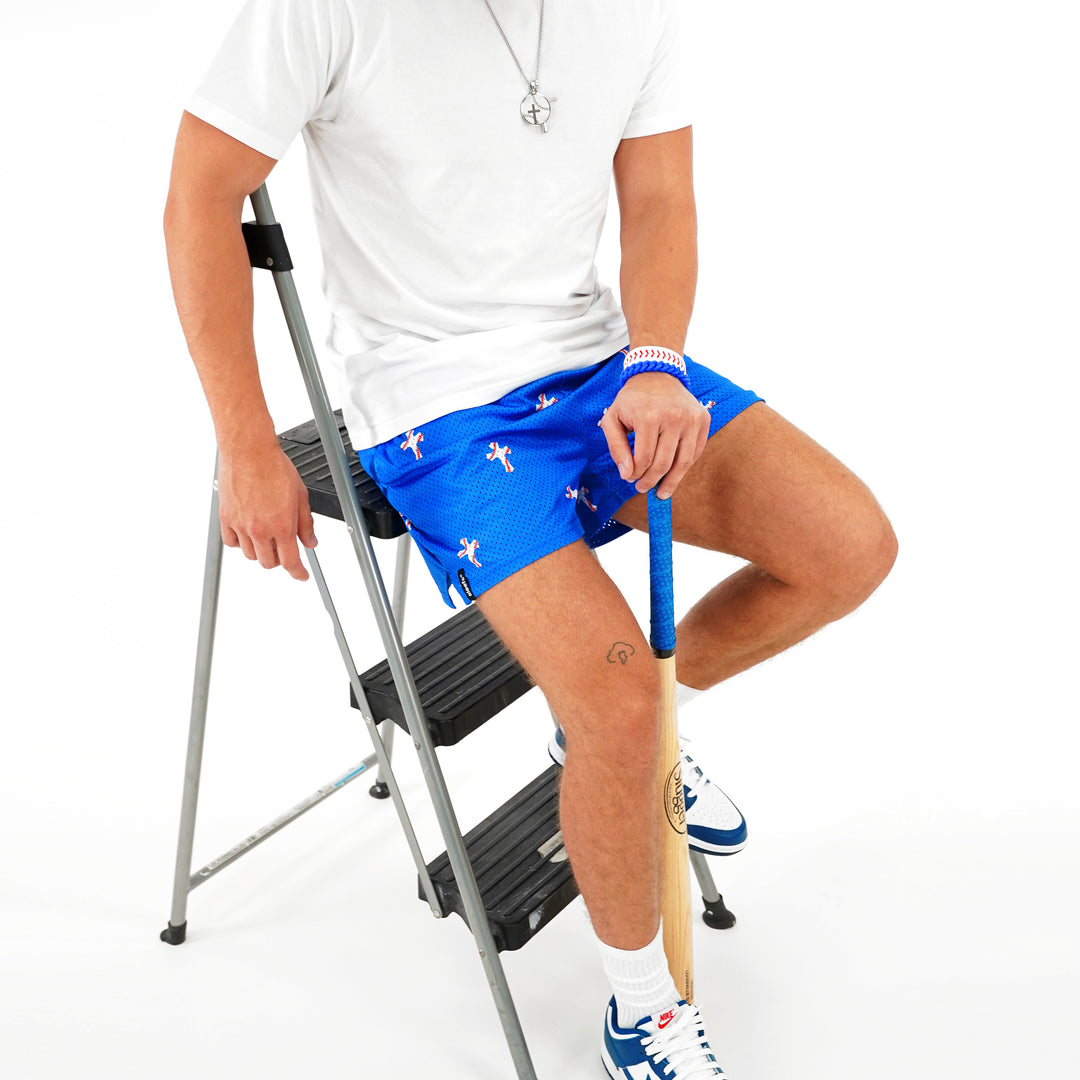 Baseball Cross Pattern Royal Blue Shorts - 5"