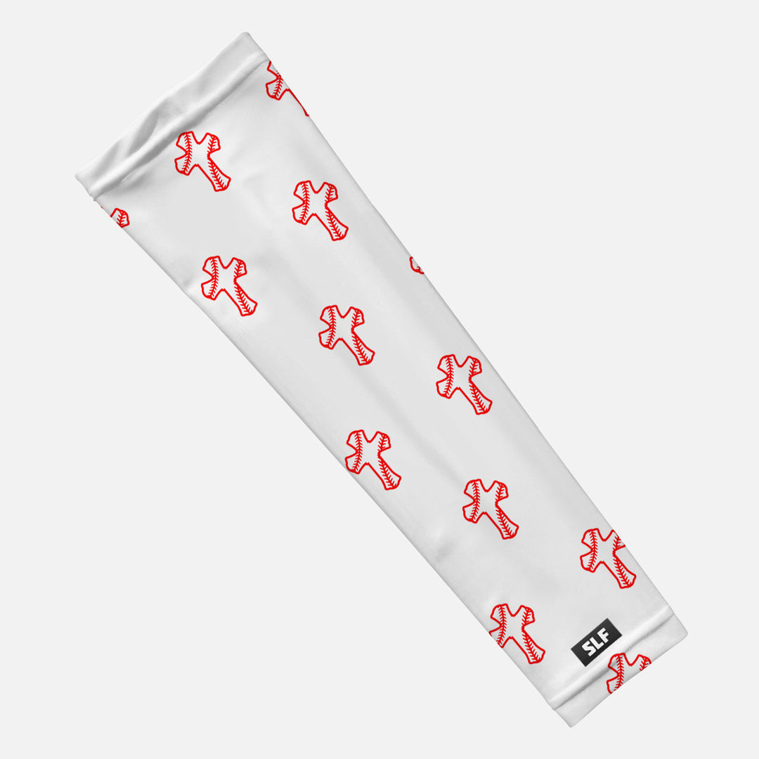 Baseball Cross Pattern White Arm Sleeve