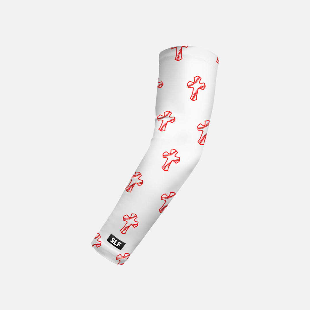 Baseball Cross Pattern White Kids Arm Sleeve