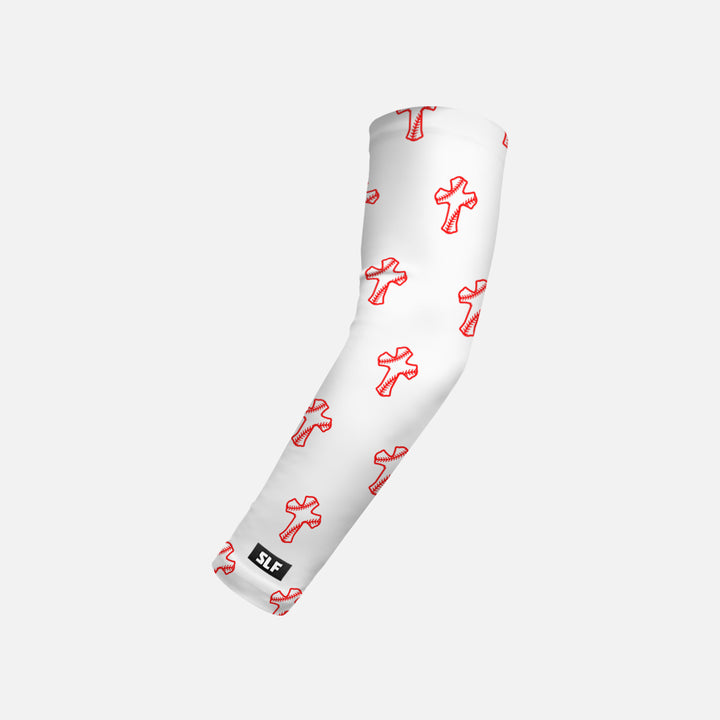 Baseball Cross Pattern White Kids Arm Sleeve