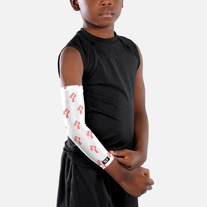 Baseball Cross Pattern White Kids Arm Sleeve