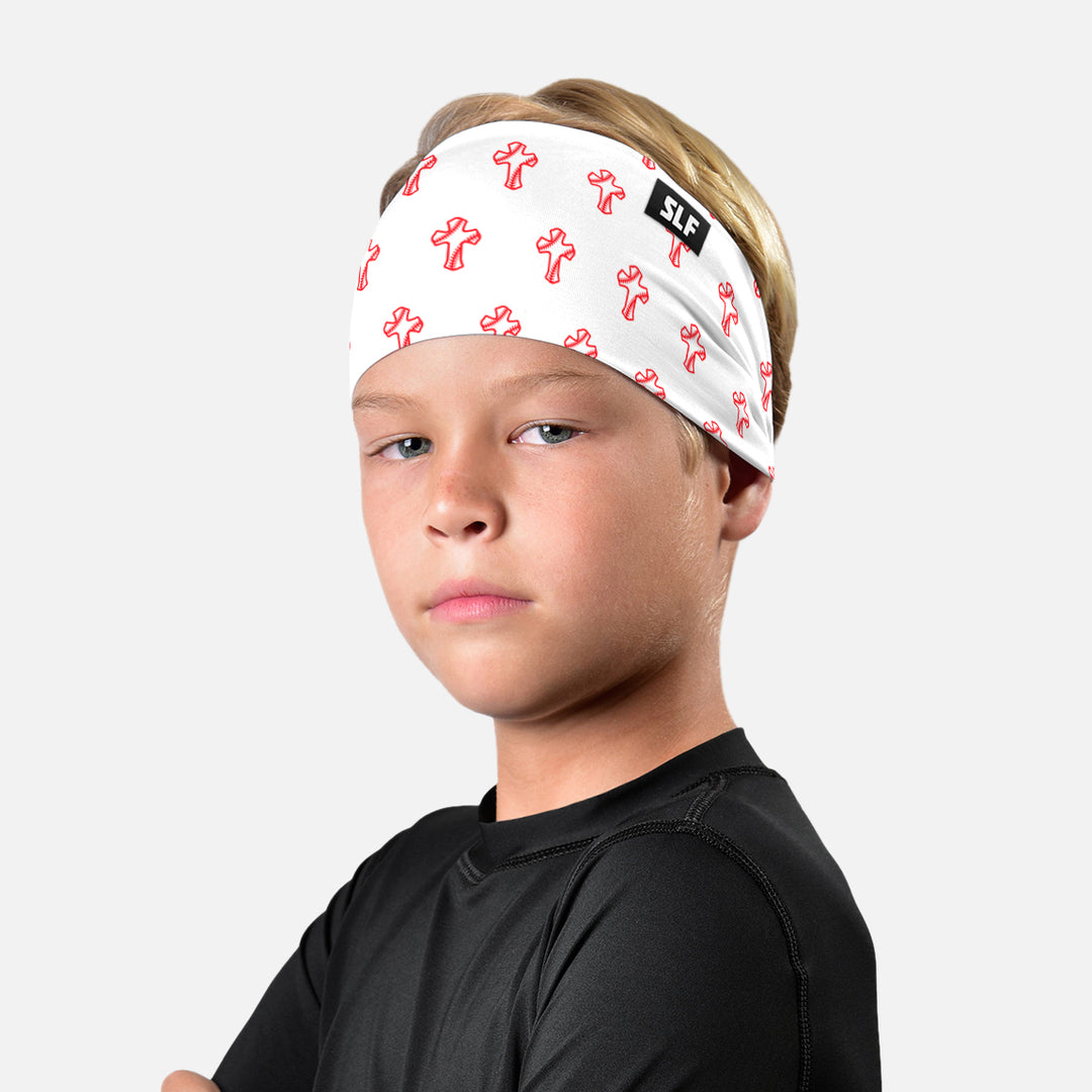 Baseball Cross Pattern White Kids Headband