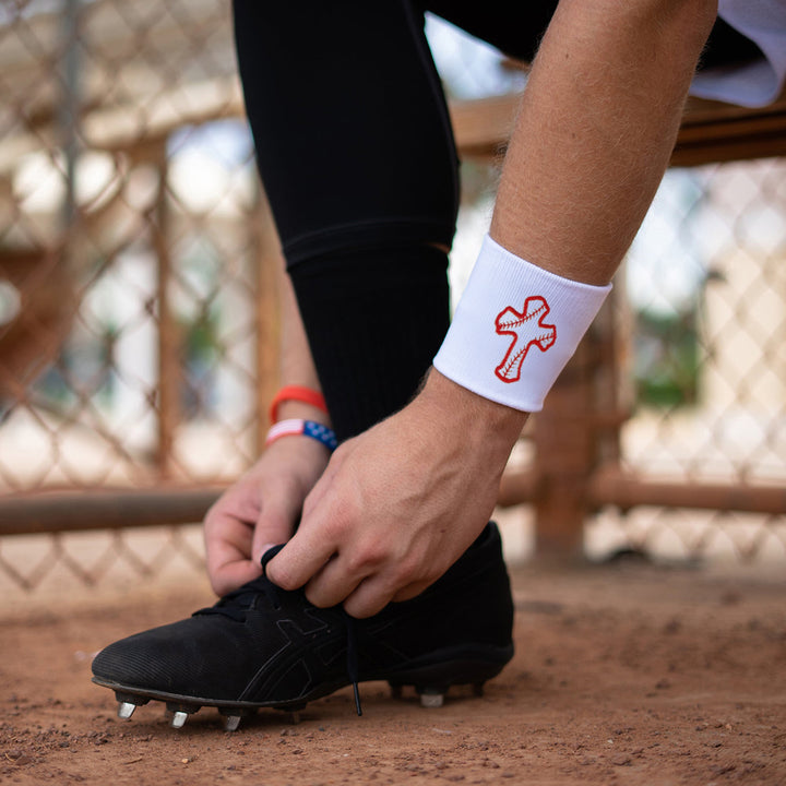 Baseball Cross White Drip Wristband