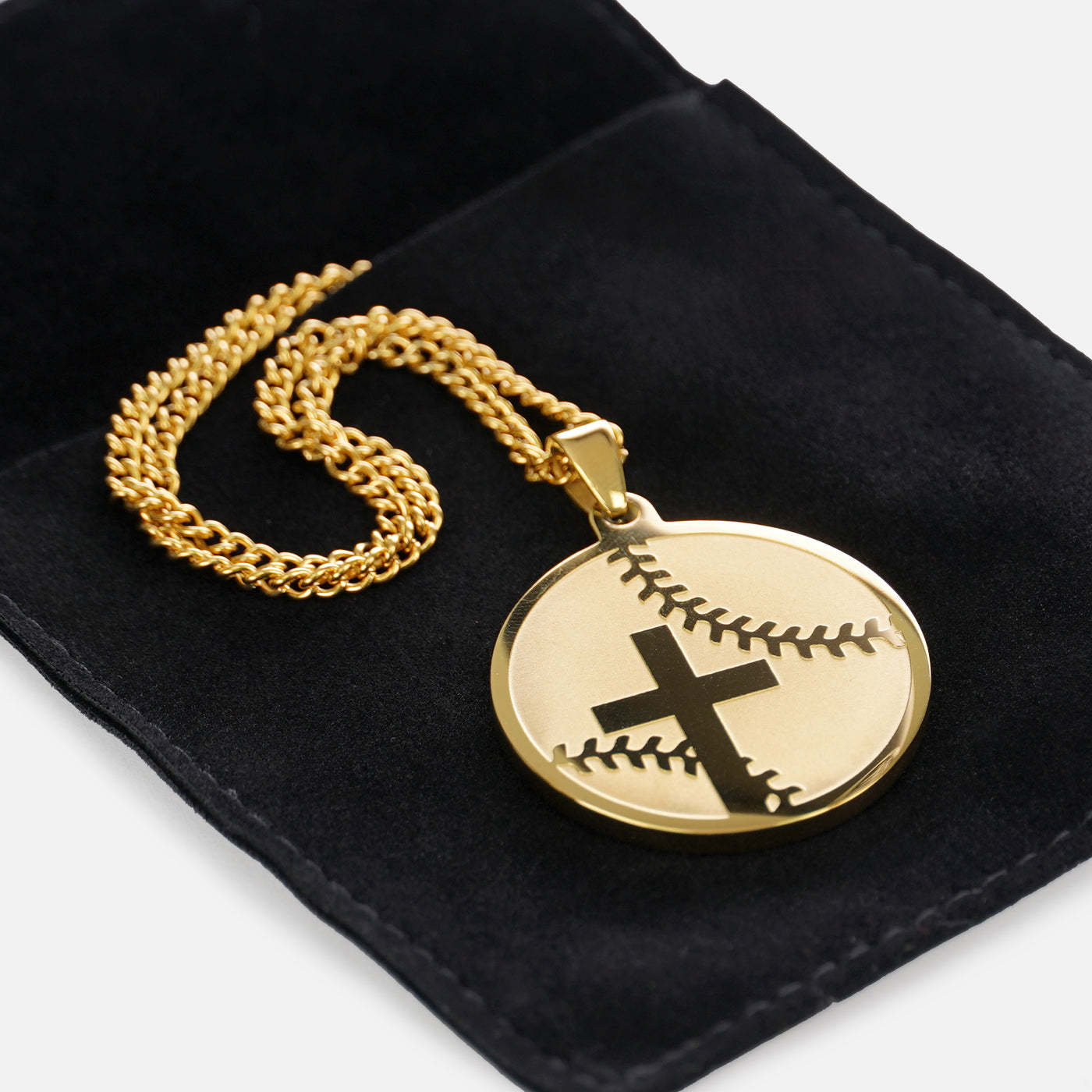 Baseball Faith Cross Pendant with Chain Necklace - Gold Plated Stainless Steel