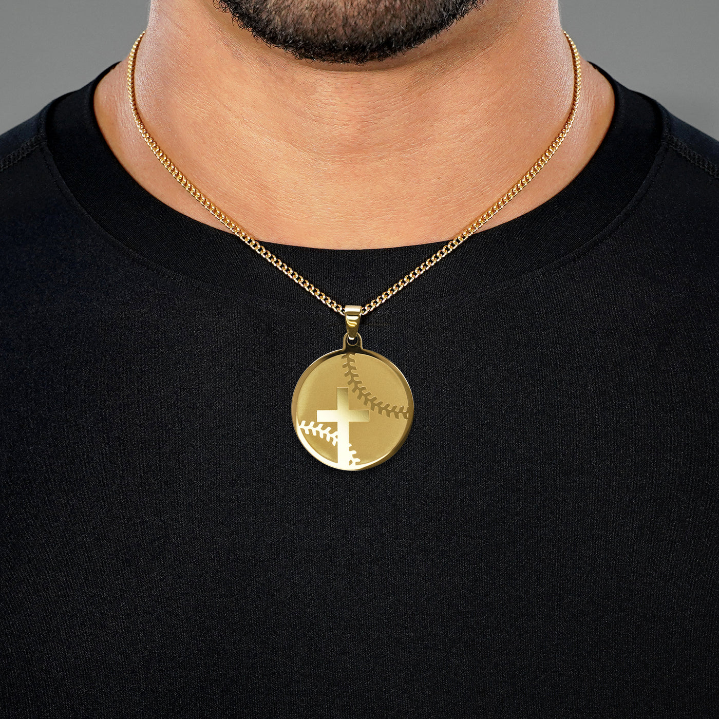 Baseball Faith Cross Pendant with Chain Necklace - Gold Plated Stainless Steel