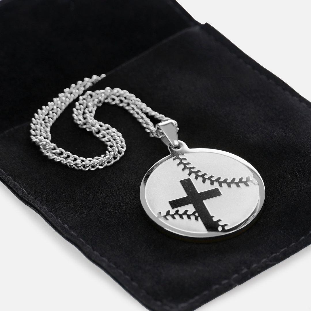 Baseball Faith Cross Pendant with Chain Necklace - Stainless Steel