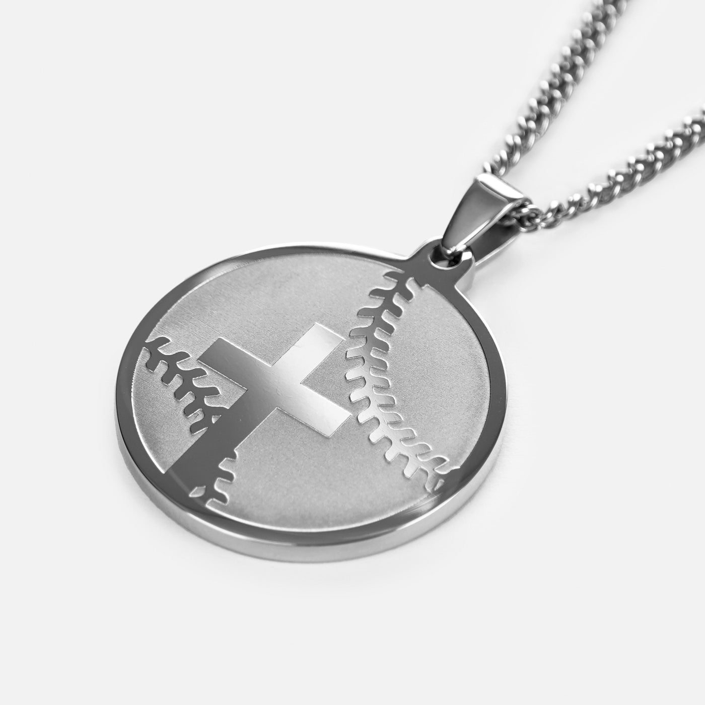 Baseball Faith Cross Pendant with Chain Necklace - Stainless Steel