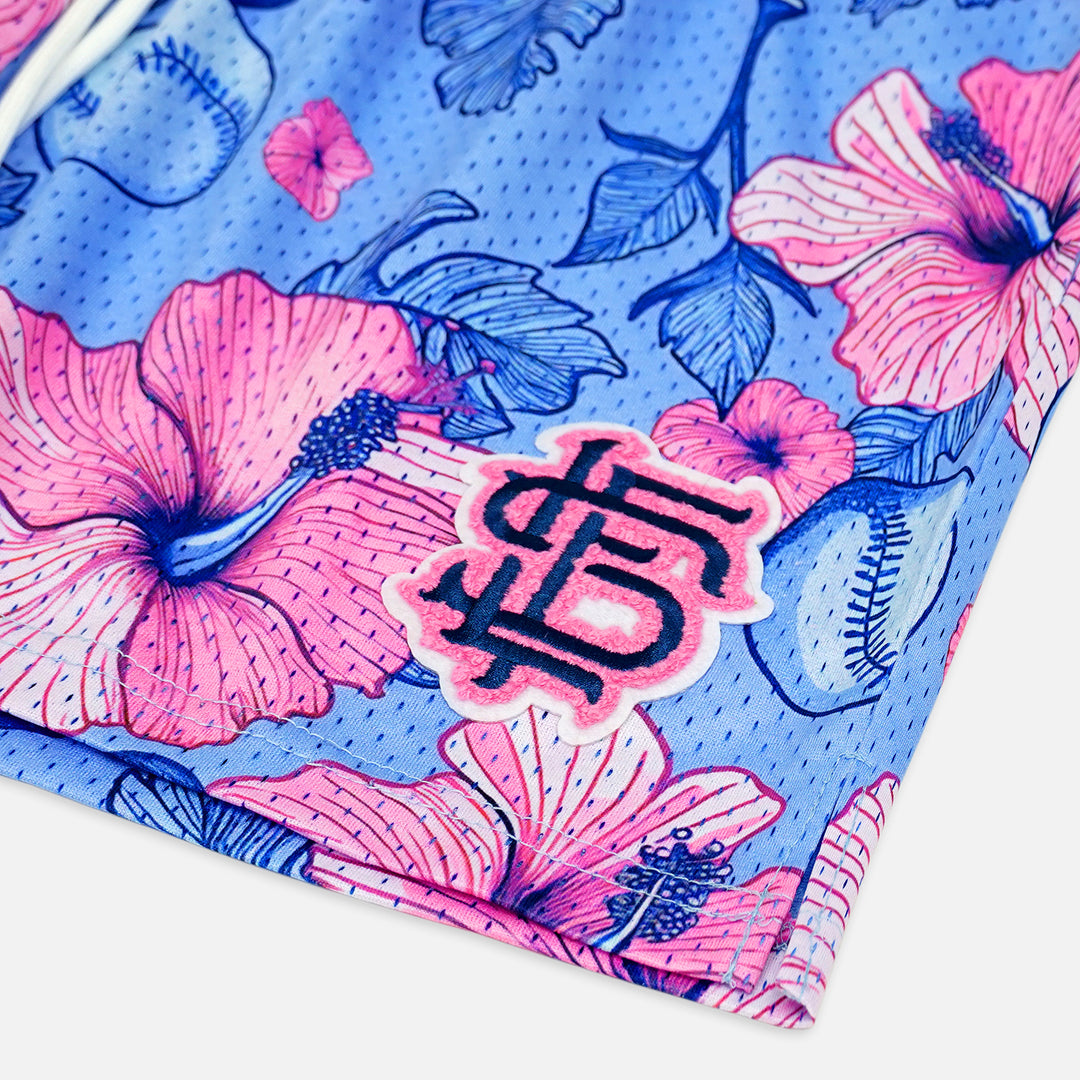 Baseball Hibiscus Shorts - 5"