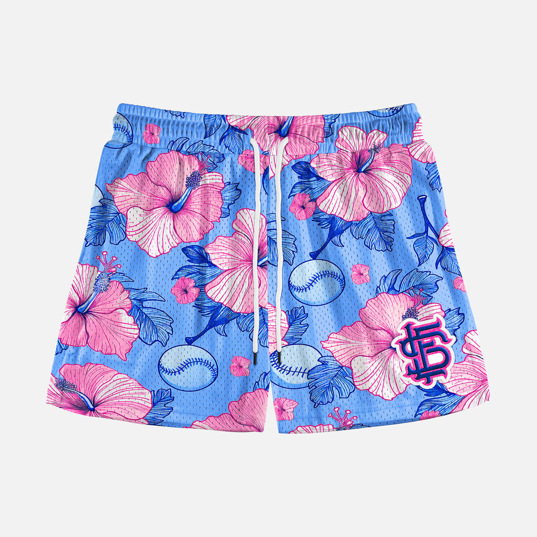 Baseball Hibiscus Shorts - 5"