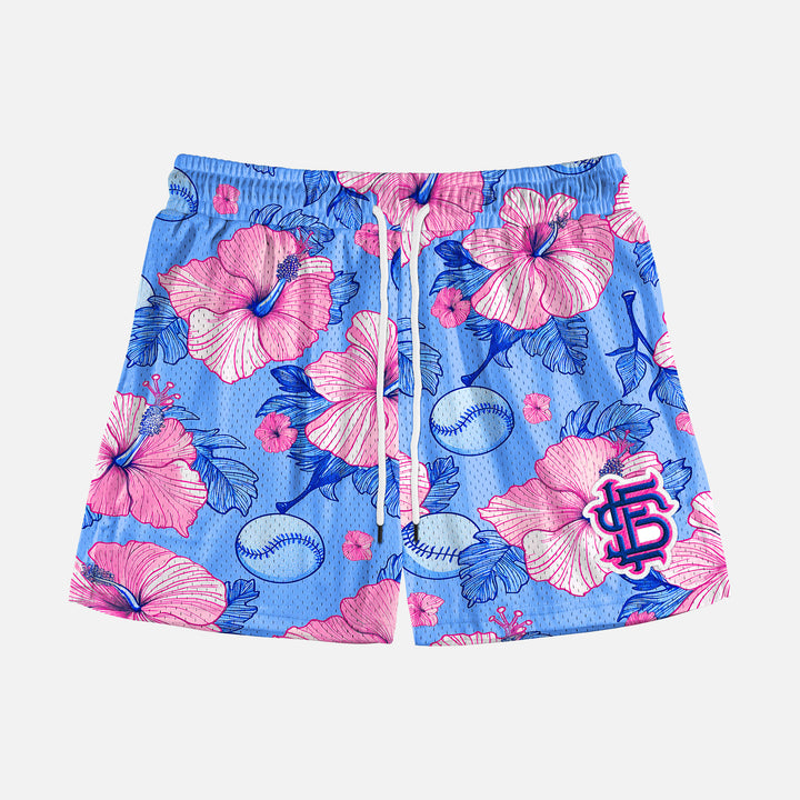 Baseball Hibiscus Shorts - 5"
