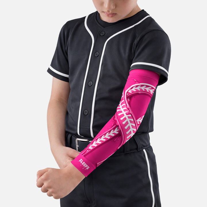 Pink Ribbon Drip Baseball Kids Arm Sleeve