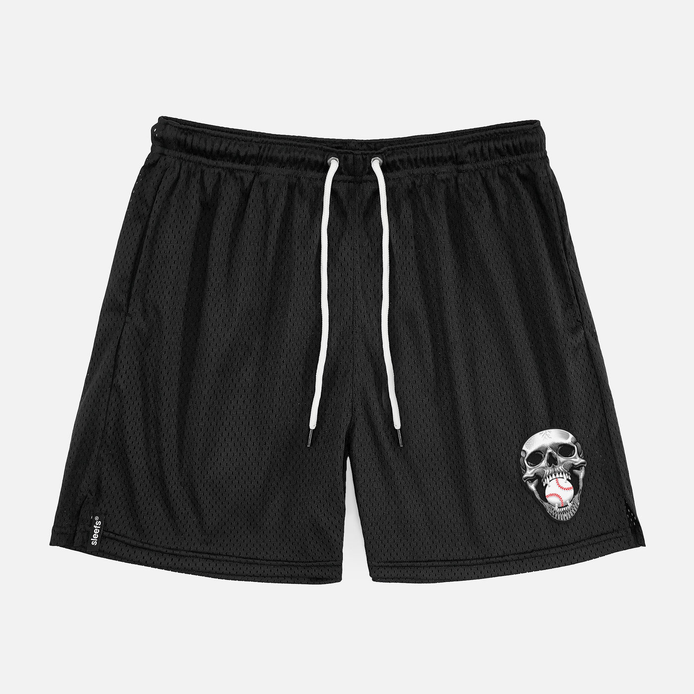 Baseball Skull Patch Black Shorts - 7&quot;