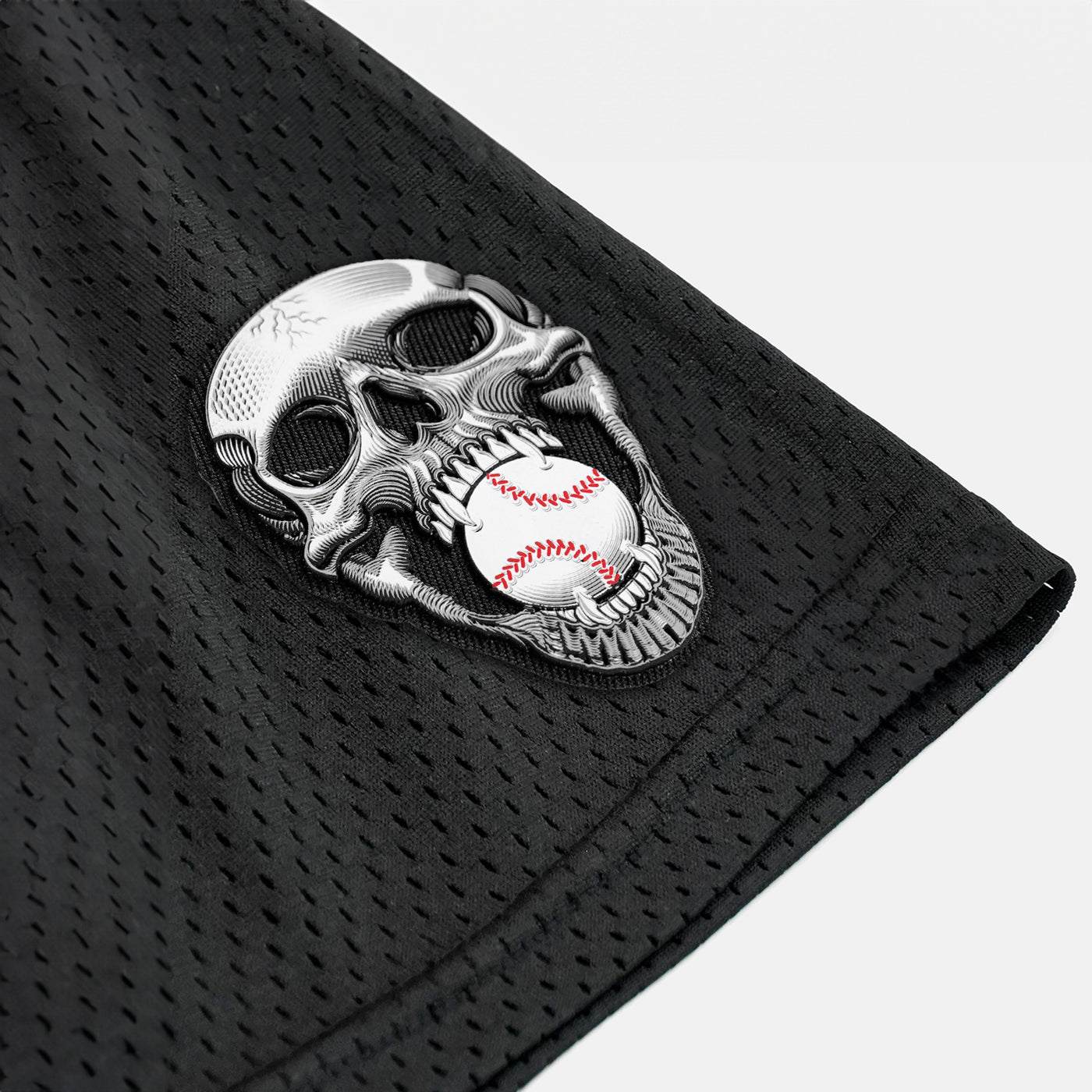 Baseball Skull Patch Black Shorts - 7&quot;