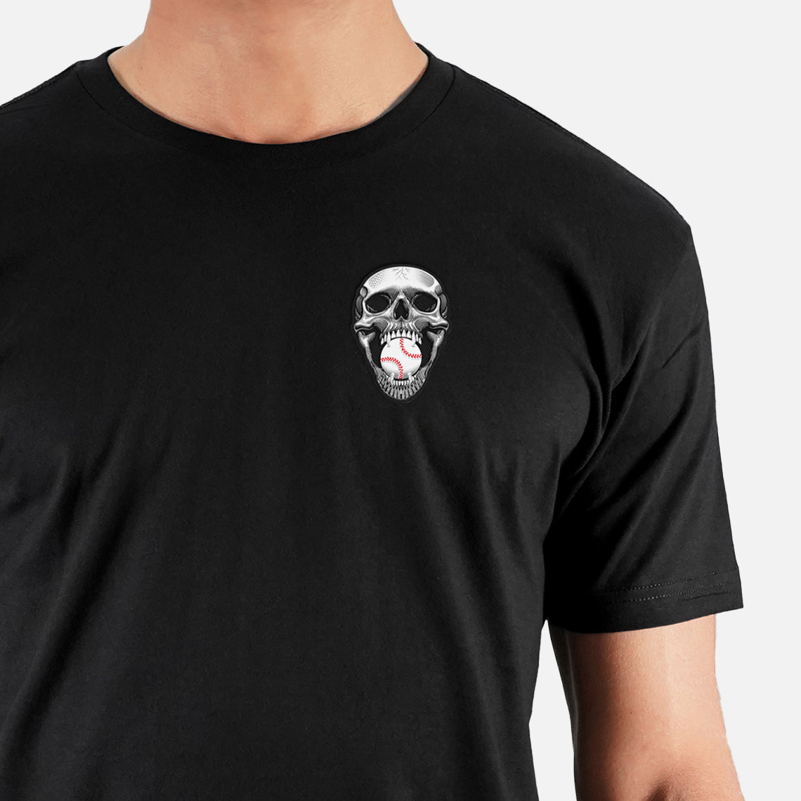 Baseball Skull Patch Black Tri-Blend T-Shirt