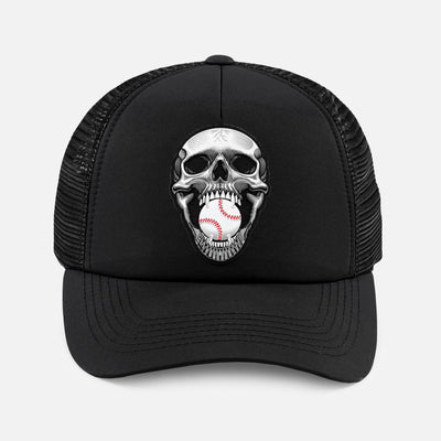 Baseball Skull Patch Black Trucker Hat