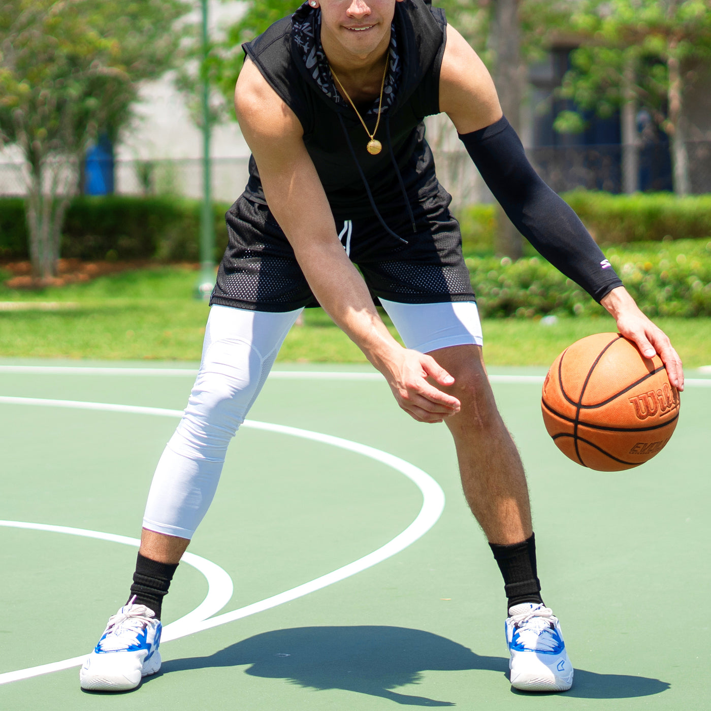 Basic White Single-leg Basketball Tights